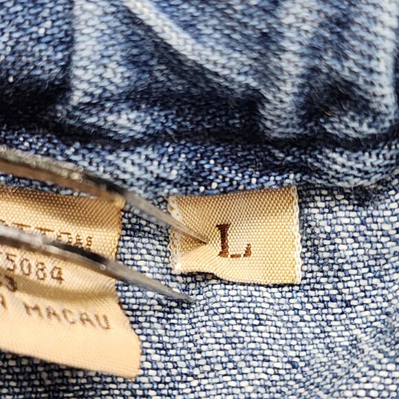 Vintage AMI Jeans Womens L Blue Pull On Denim Capri Embroidered Floral Hem - Picture 5 of 12